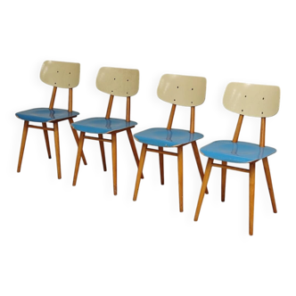Set of 4 wooden chairs TON Bystrice Thonet blue