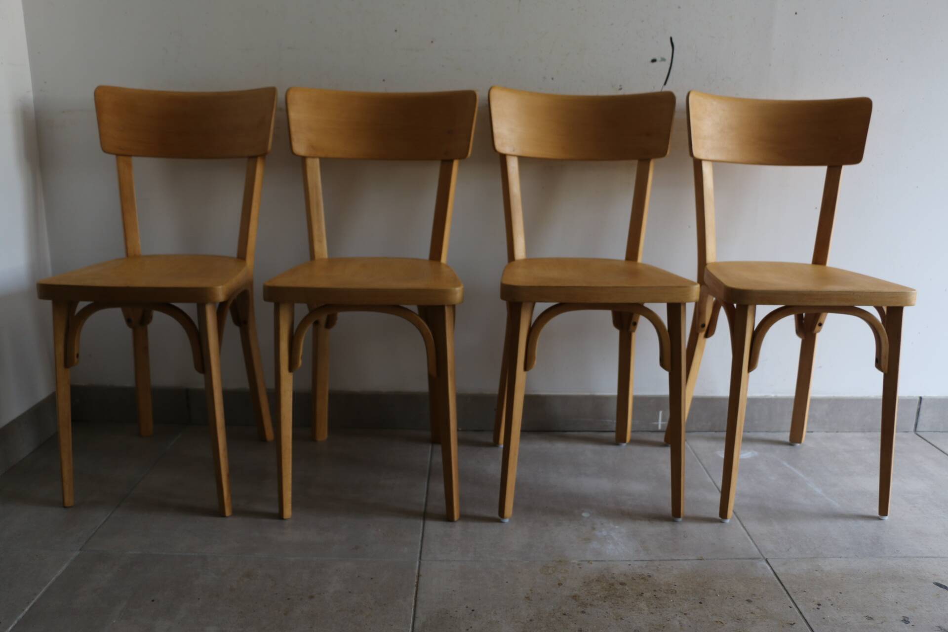 Set of 8 classic Baumann chairs 1950 light beech