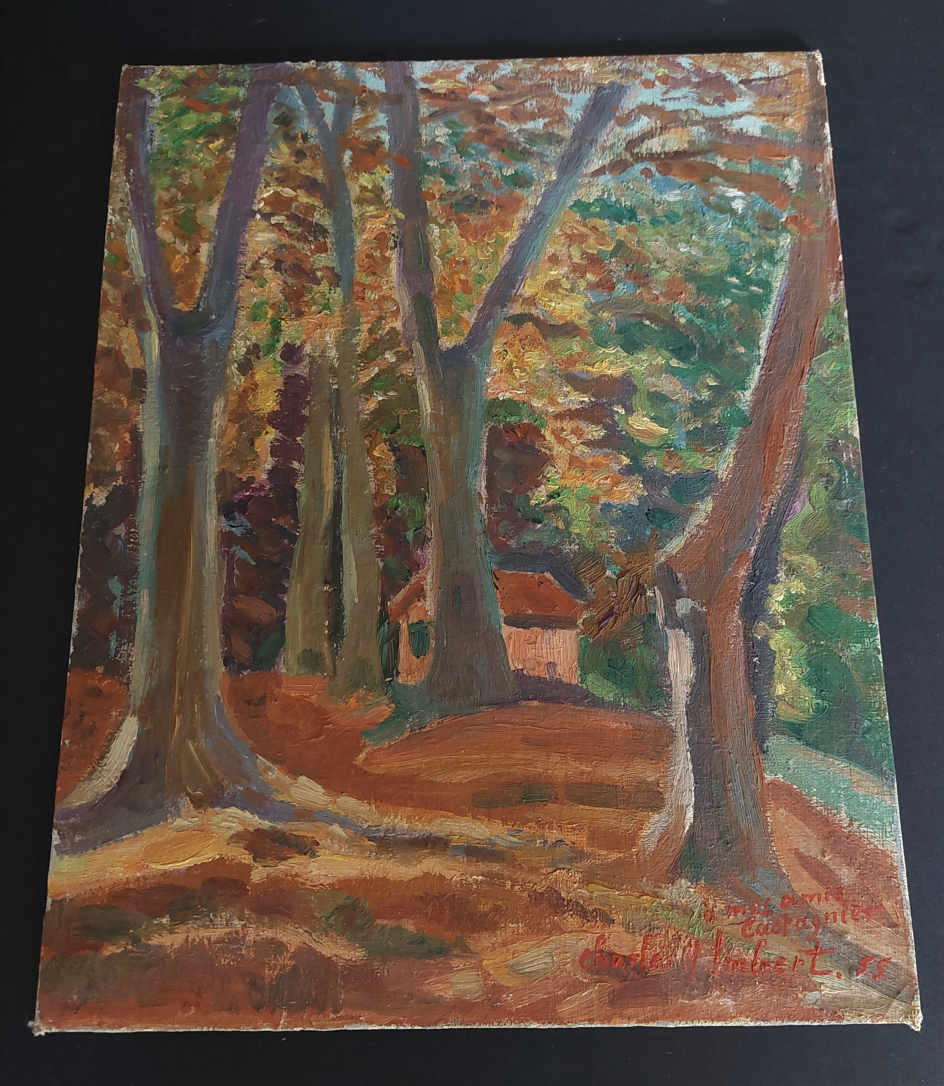 Painting oil on cardboard landscape