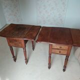 Pair of Louis Philippe style walnut bedside tables / work tables with flap