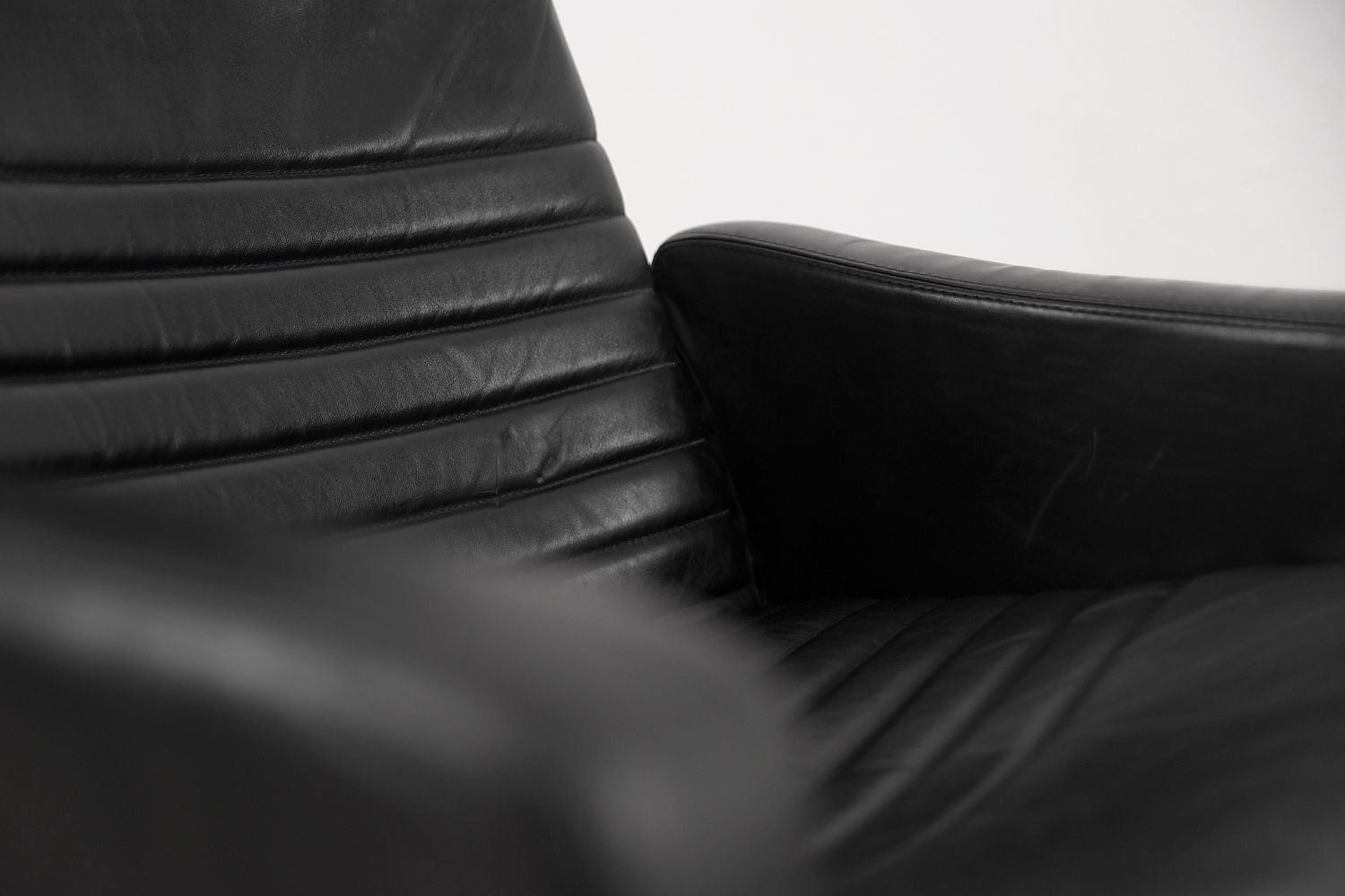 Mid-Century Rare Black Leather Scandinavian Armchair by Ire Möbel, 1970s, Set of 2