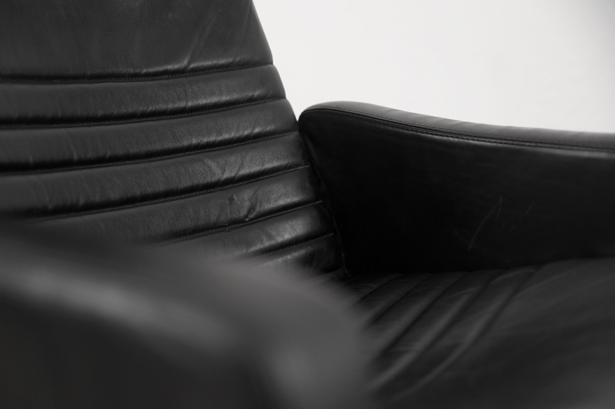 Mid-Century Rare Black Leather Scandinavian Armchair by Ire Möbel, 1970s, Set of 2