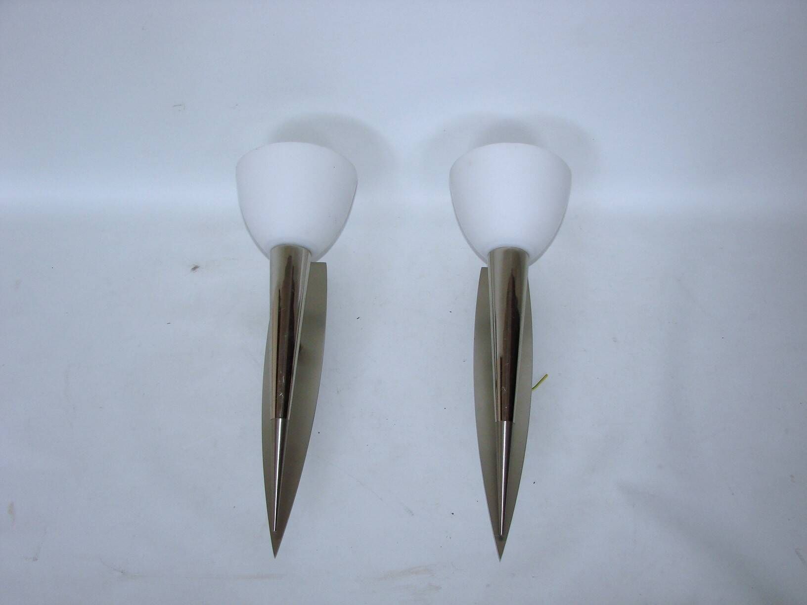 A pair of vintage ‘Torches’ wall lights, 1980s/1990s – steel and glass, E27