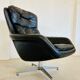 Vintage Danish swivel chair in black leather by Bramin