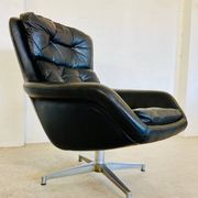 Vintage Danish swivel chair in black leather by Bramin