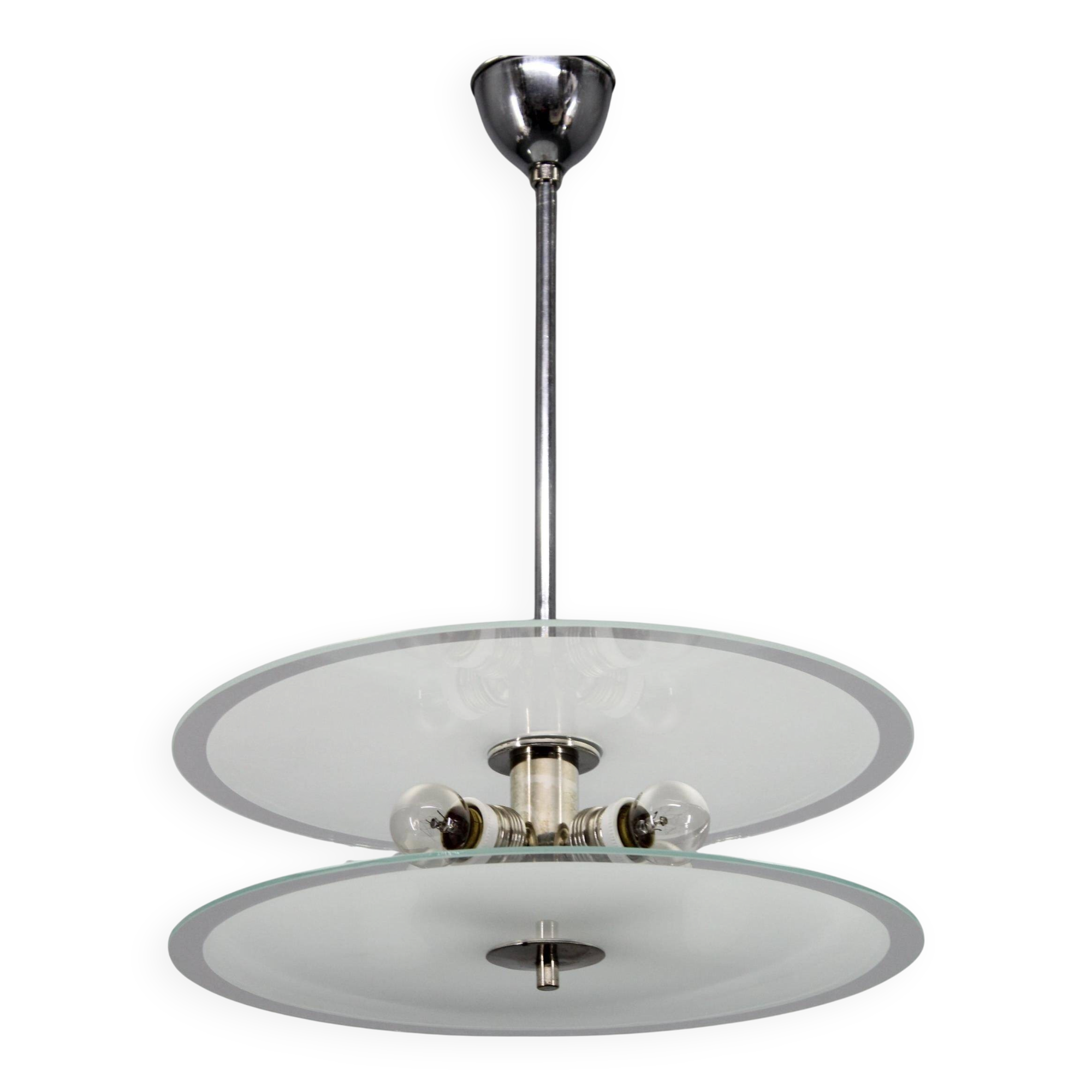 Chandelier en chrome et verre Bauhaus des années 1930, Tchécoslovaquie