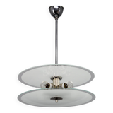 Chandelier en chrome et verre Bauhaus des années 1930, Tchécoslovaquie