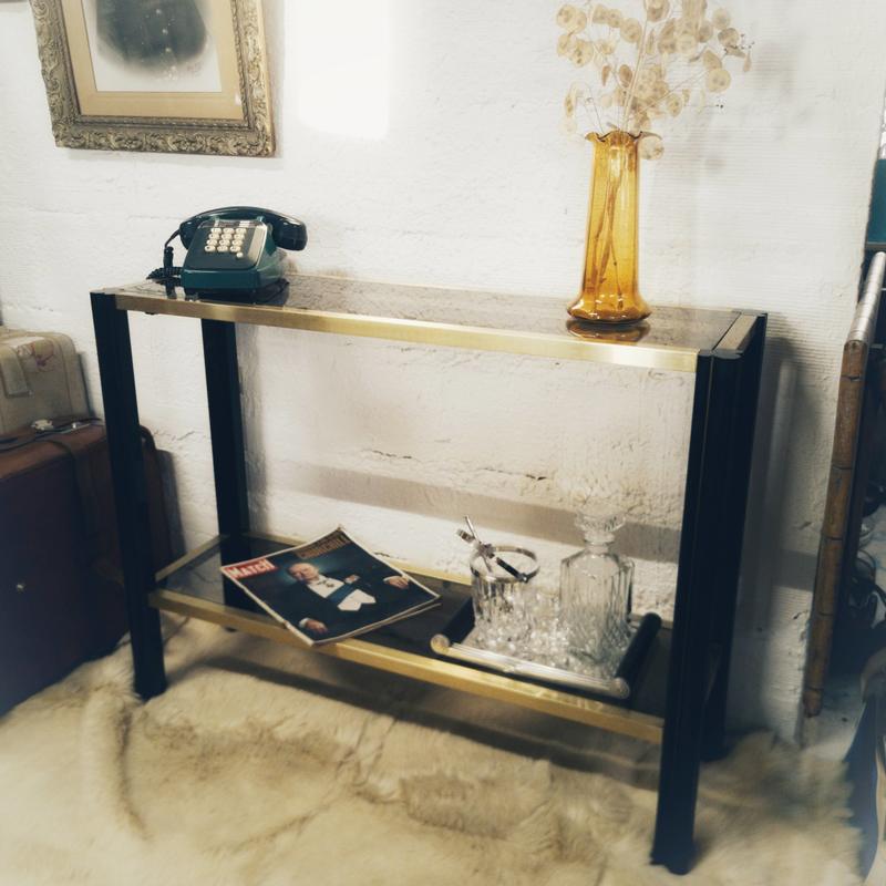 Vintage wooden console and smoked glass