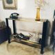 Vintage wooden console and smoked glass