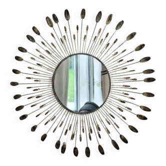 Vintage metal sun mirror in the style of Line Vautrin