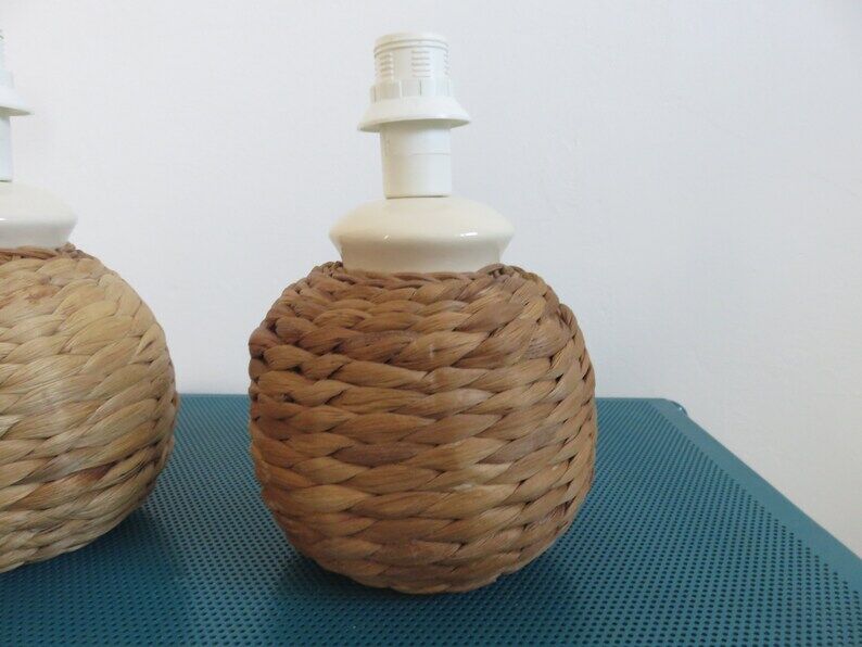 Pair of rope and ceramic lamps from the 80s