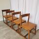 Lot de 4 chaises de salle à manger vintage / design sculptural en bois des années 70, cuir marron