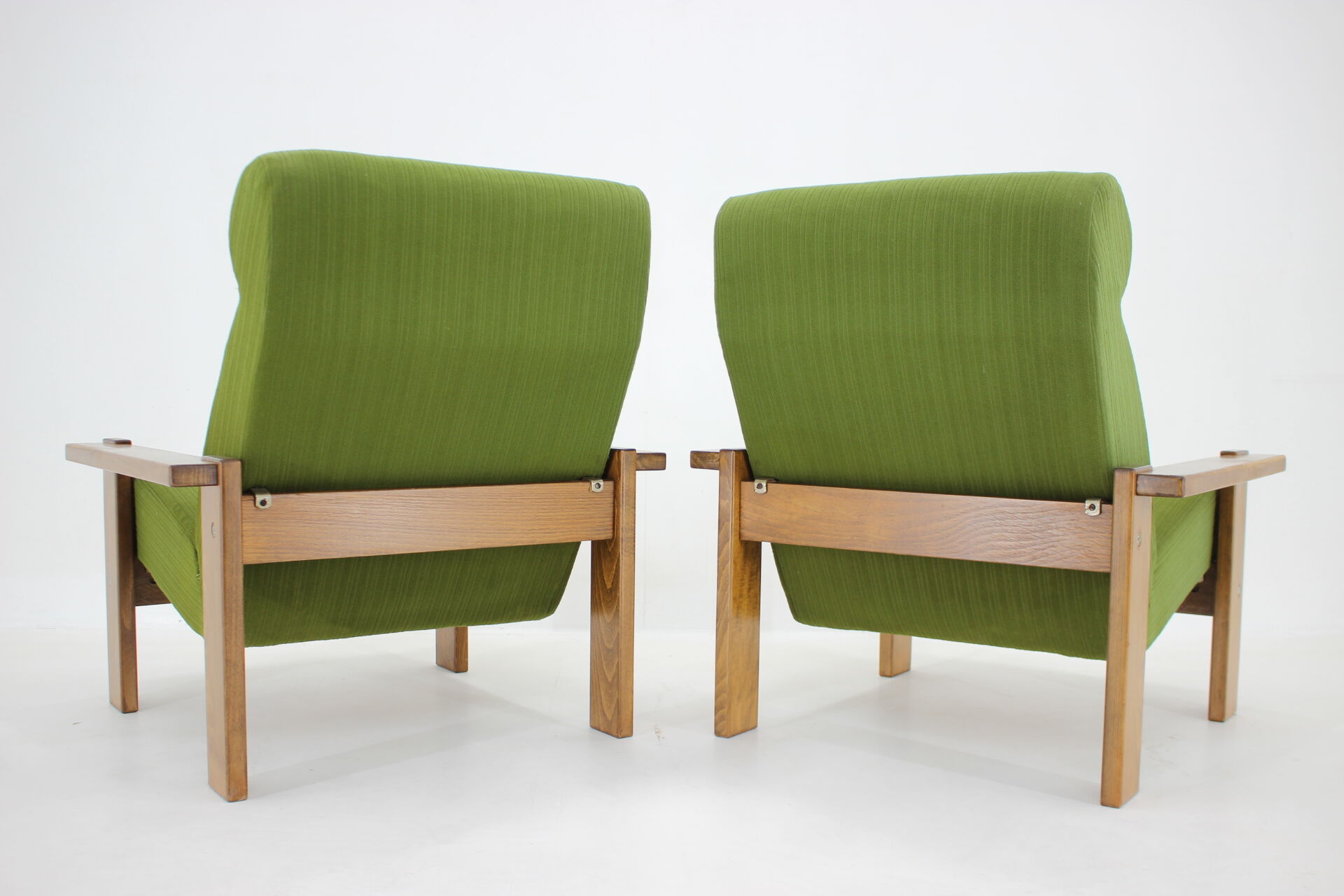 1970s pair of beech armchairs, czechoslovakia