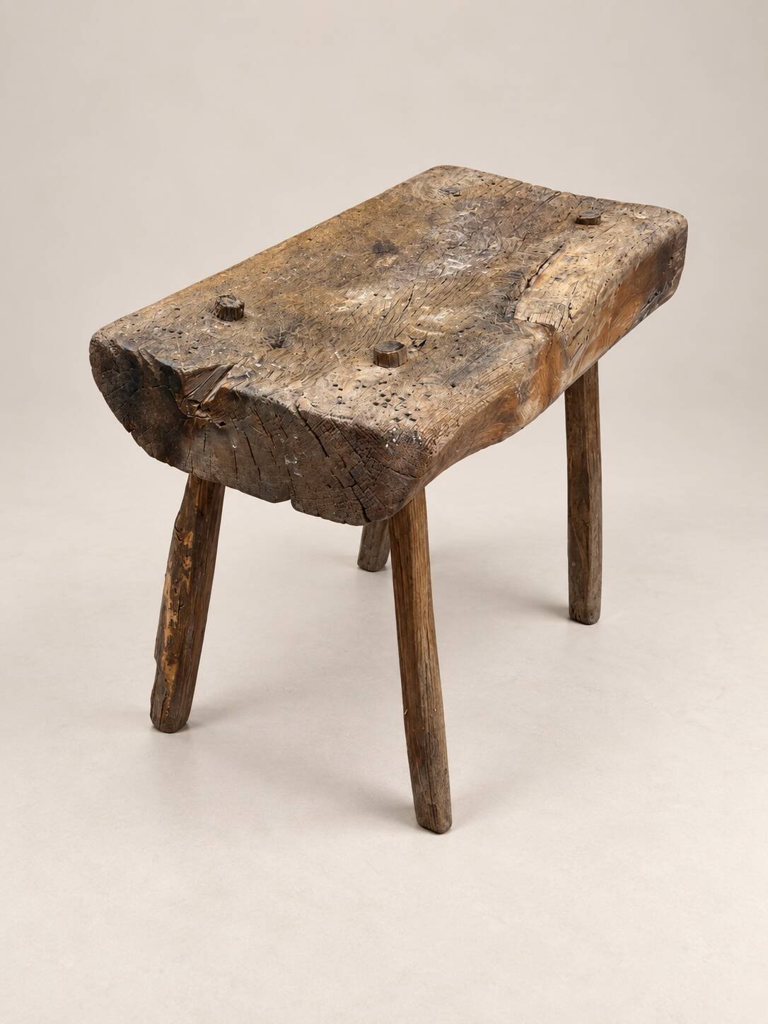 Old small bench / rustic stool made of solid wood – folk art
