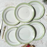 6 Vintage French Orchies "VILLARS" dinner plates 1950 white green gold
