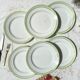 6 Assiettes plates vintage Française Orchies "VILLARS" 1950 blanche verte dorée