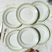 6 Vintage French Orchies "VILLARS" dinner plates 1950 white green gold