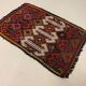 Vintage turkish mini kilim 76x50 cm shabby wool kelim rug black red green