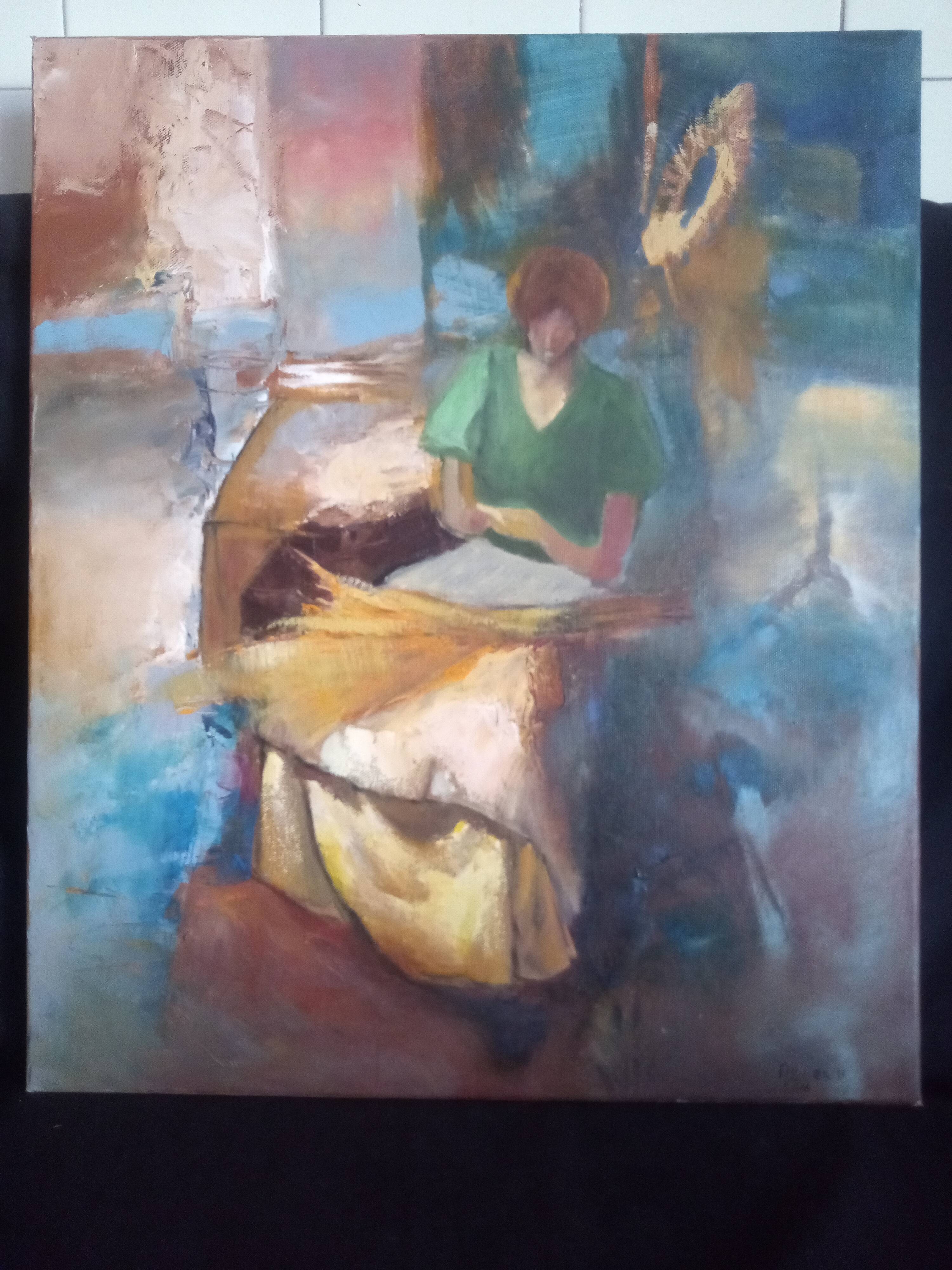 Oil on canvas with woman reading, signed ATGER N