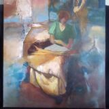 Oil on canvas with woman reading, signed ATGER N