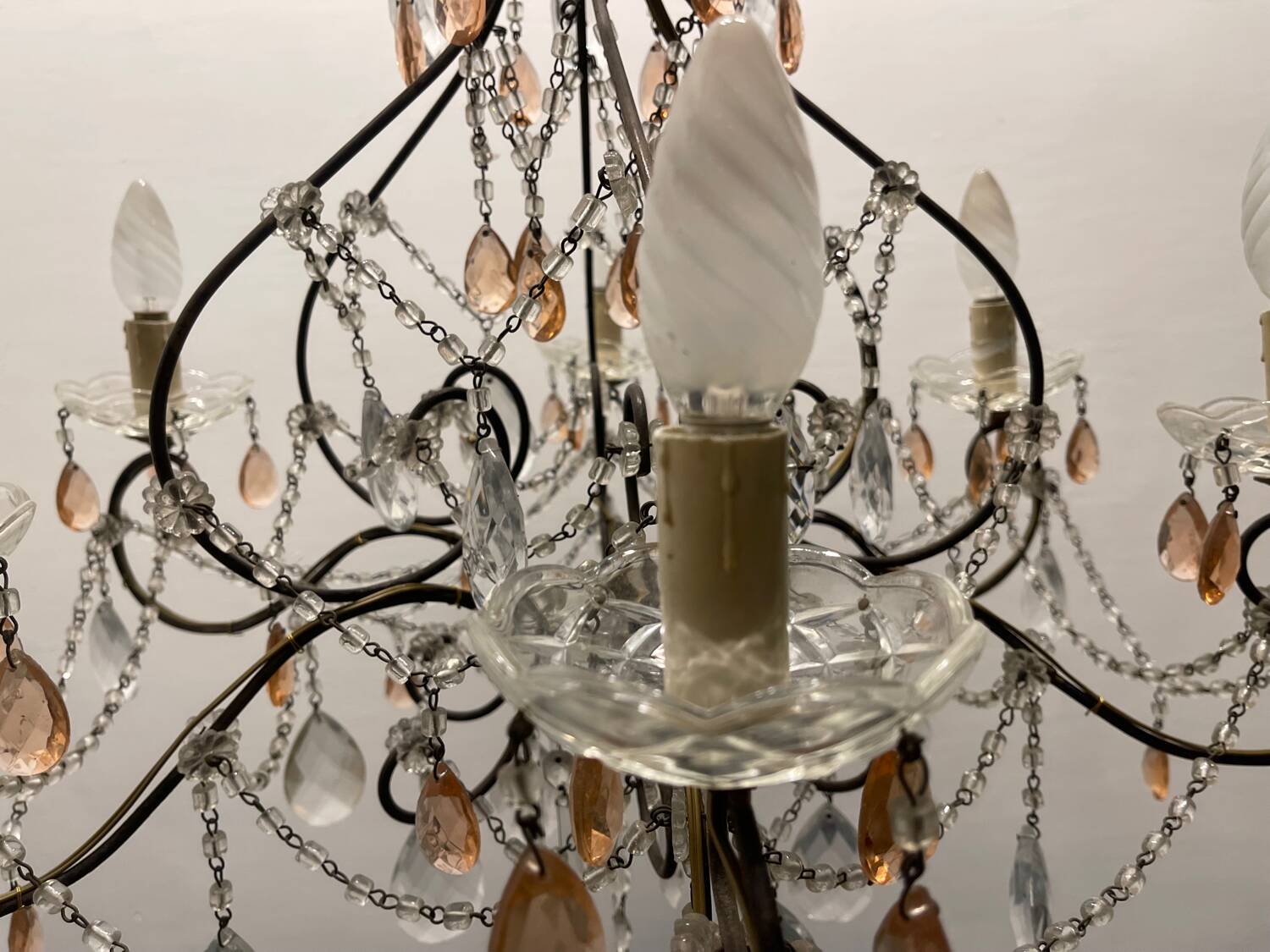 Bronze Pink Crystal Chandelier 1950’s