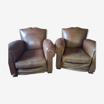 Pair of club leather armchairs