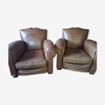 Paire de fauteuils club cuir