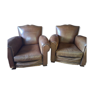 Paire de fauteuils club cuir