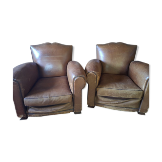 Pair of club leather armchairs
