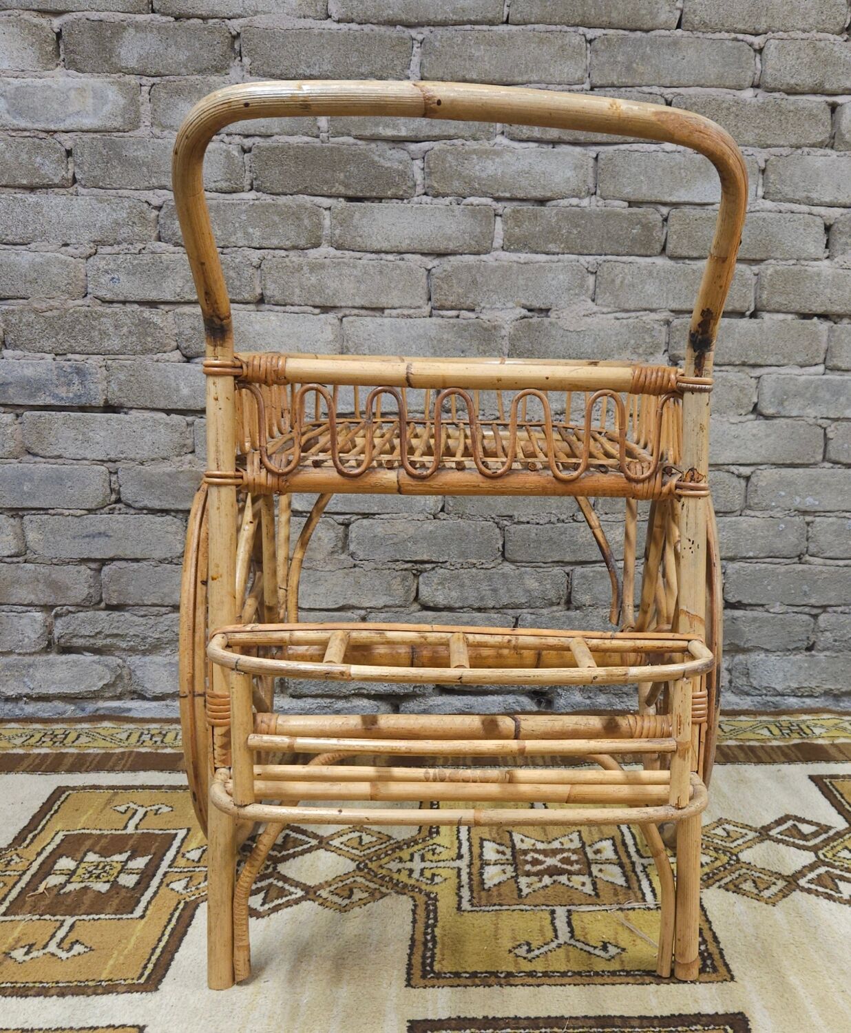 Bamboo and rattan bar cart, 1950