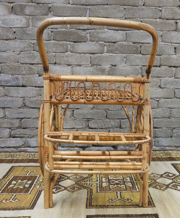 Chariot de bar en bambou et rotin, 1950