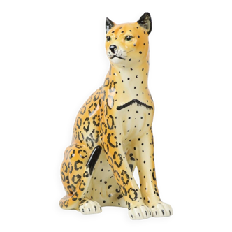 Statue vintage de guépard léopard en céramique émaillée 1980 Italie