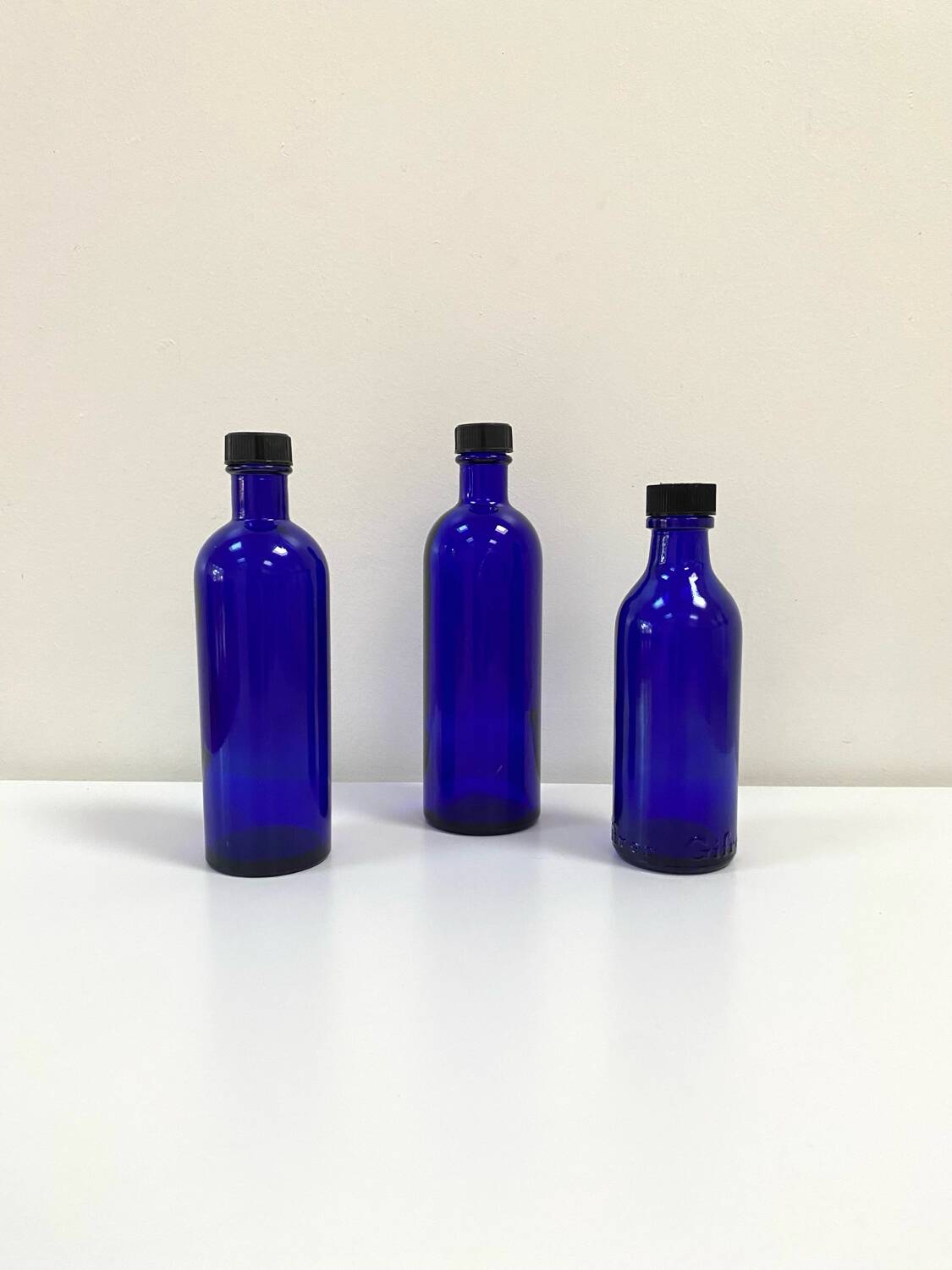 Cobalt Blue Glass Bottle/Vase Trio