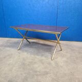 Table basse pied bambou doré et formica palissandre 1972