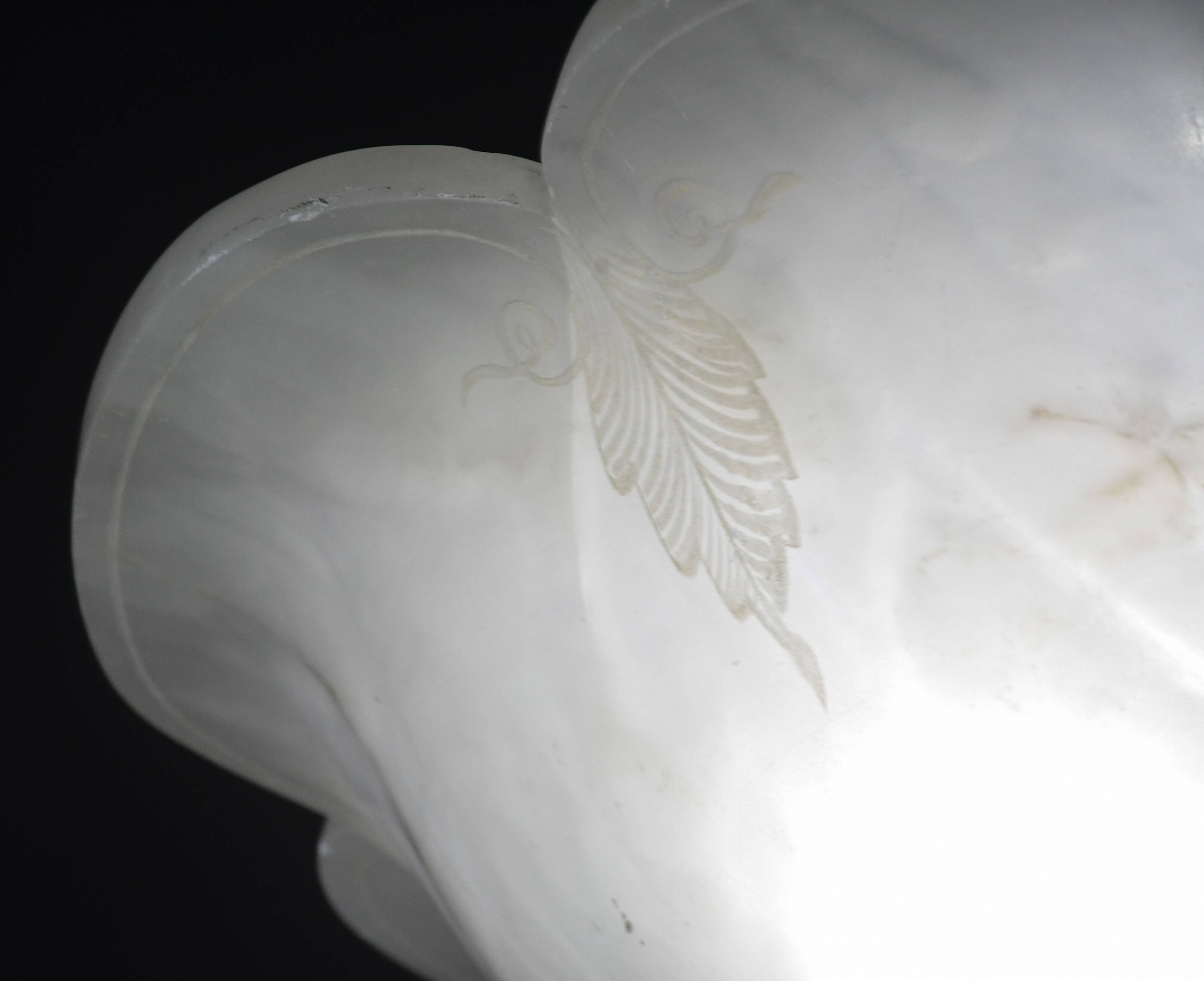 Great design extra large size Art Deco white alabaster chandelier, 1950s