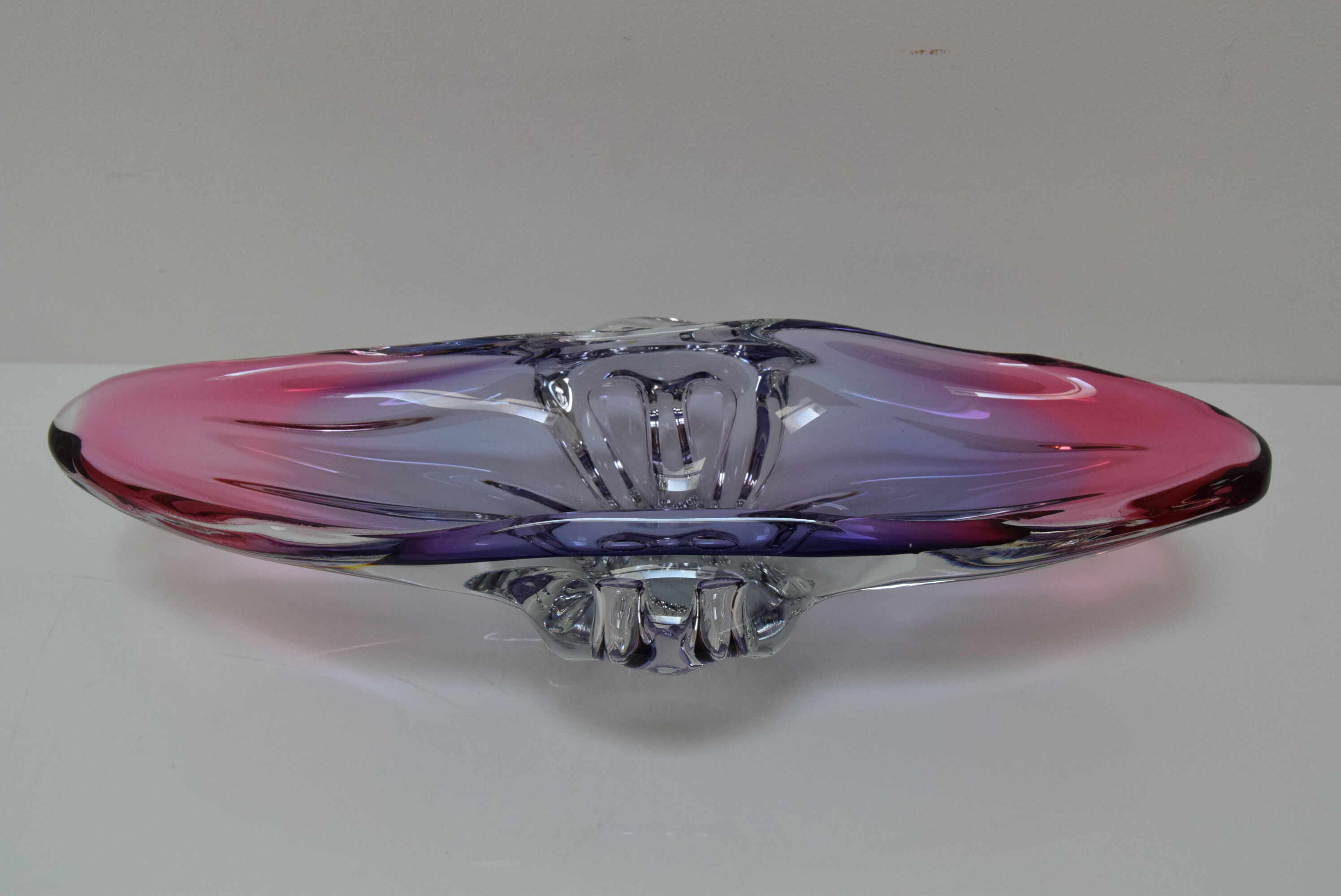 Art Glass Oblong Bowl by Josef Hospodka for Glasswork Chřibská,1960'