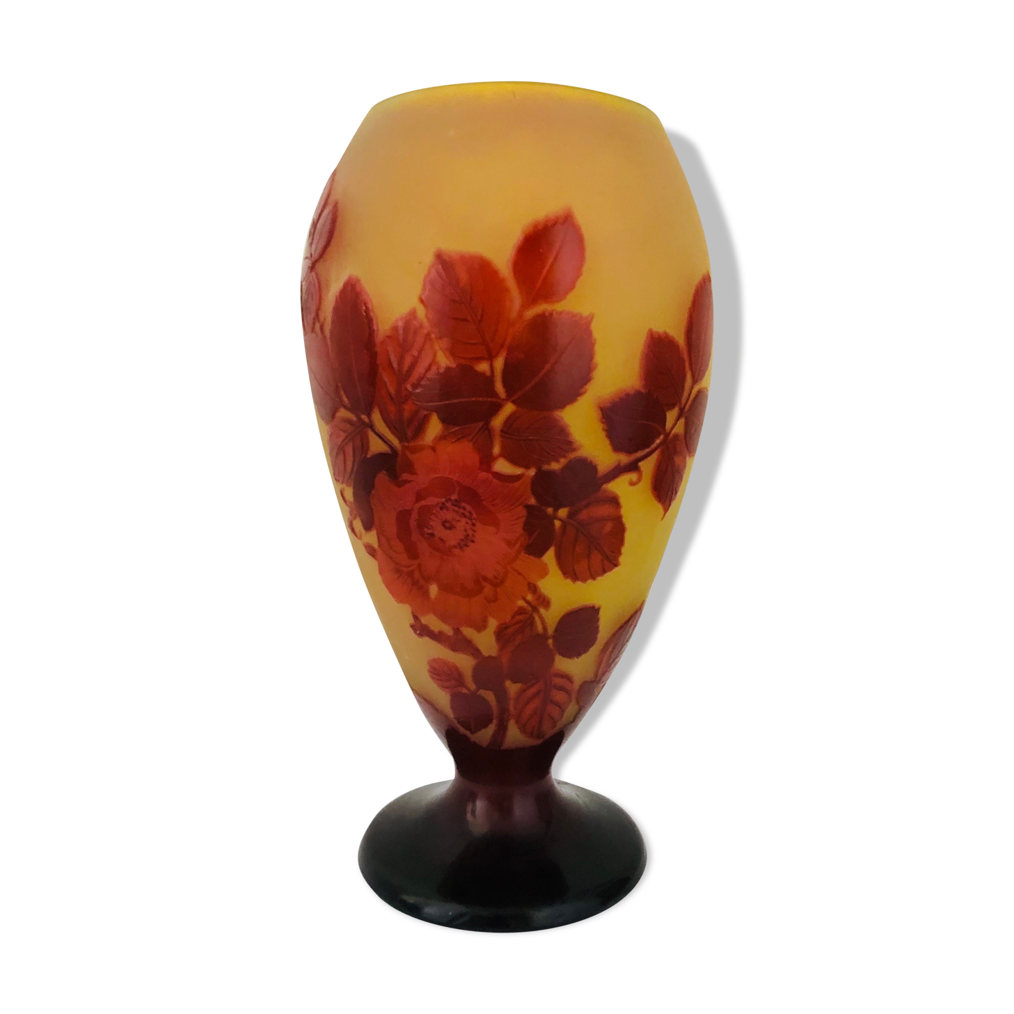 Gallé vase decorated with red roses