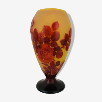 Gallé vase decorated with red roses