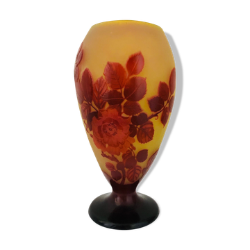 Gallé vase decorated with red roses