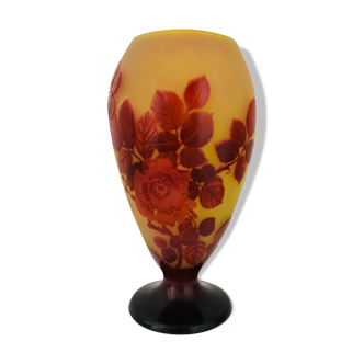 Gallé vase decorated with red roses