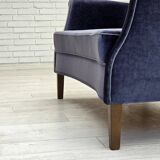 1960s, Danish 2-seater sofa, original blue furniture velour, beech wood.