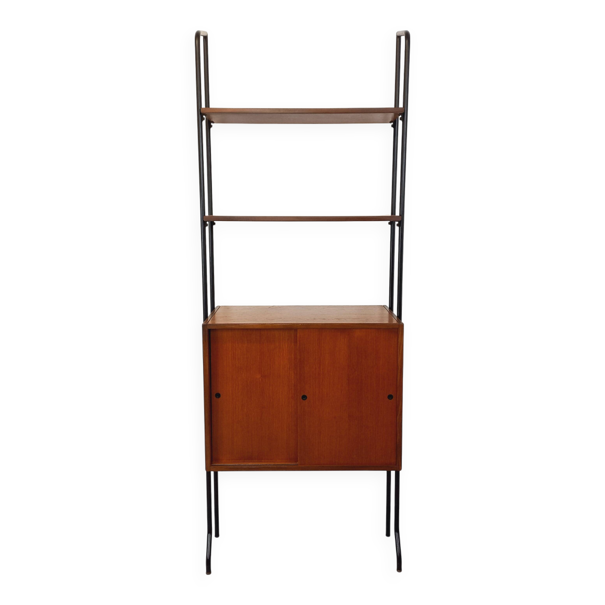 Vintage Italian modular shelving unit in teak and metal from the 1970s