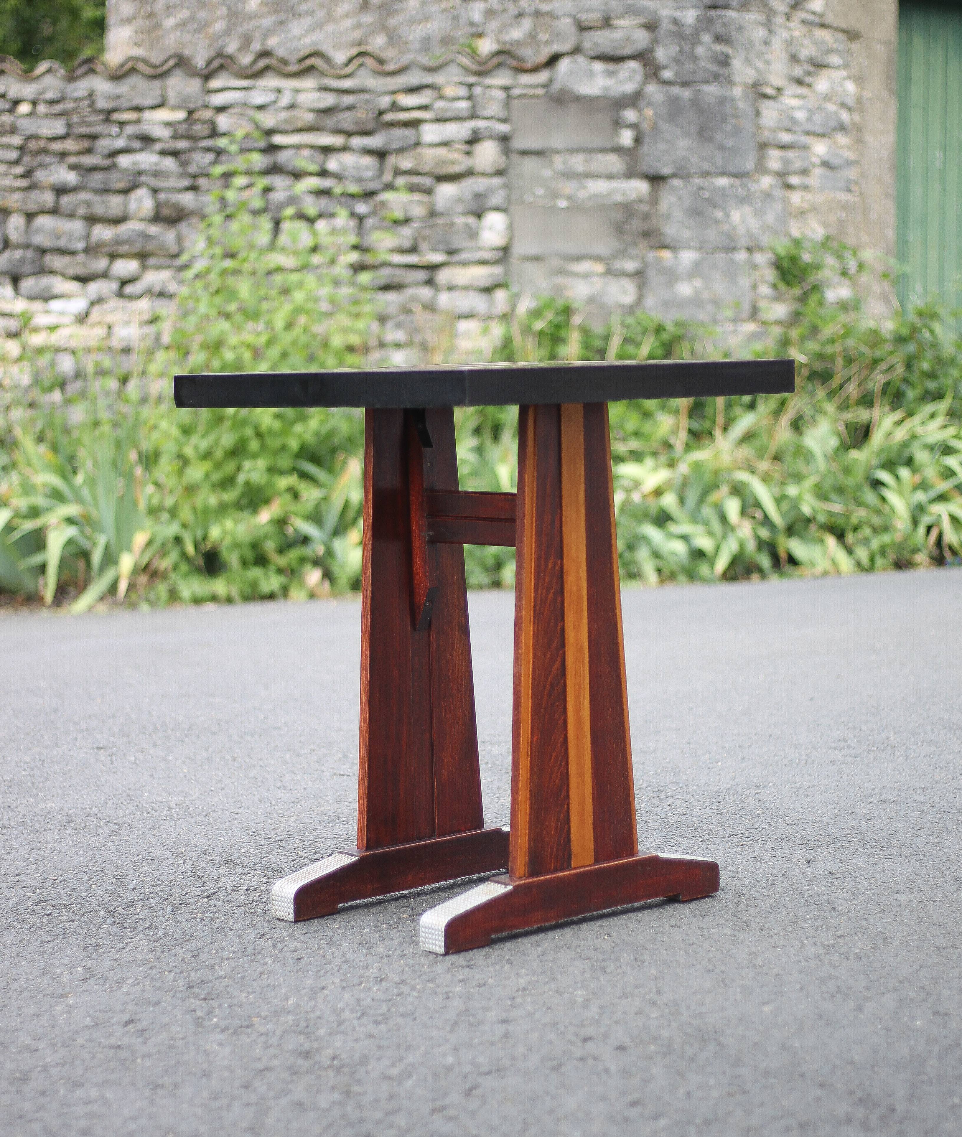 Vintage formica bistro table, wooden base side table