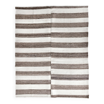 Tapis kilim marron crème 120x140 cm, tapis lavable en laine, tapis bio