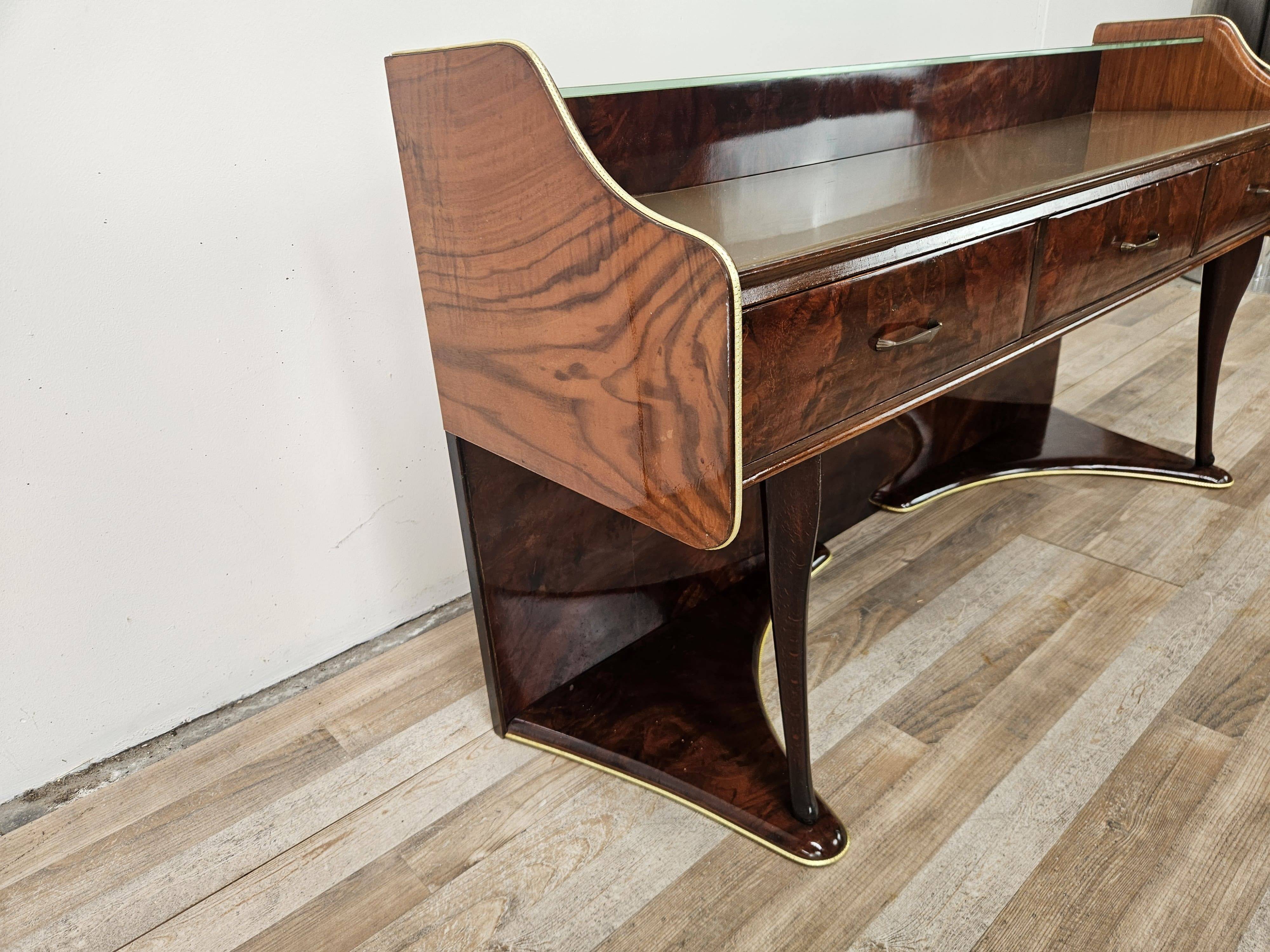 Burl wood dressing table with double glass shelf