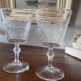 2 large engraved water glasses in arabesque.