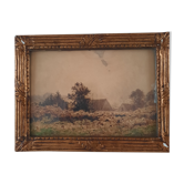 Watercolor painting landscape of a farm and its surroundings signed paul roux 1902