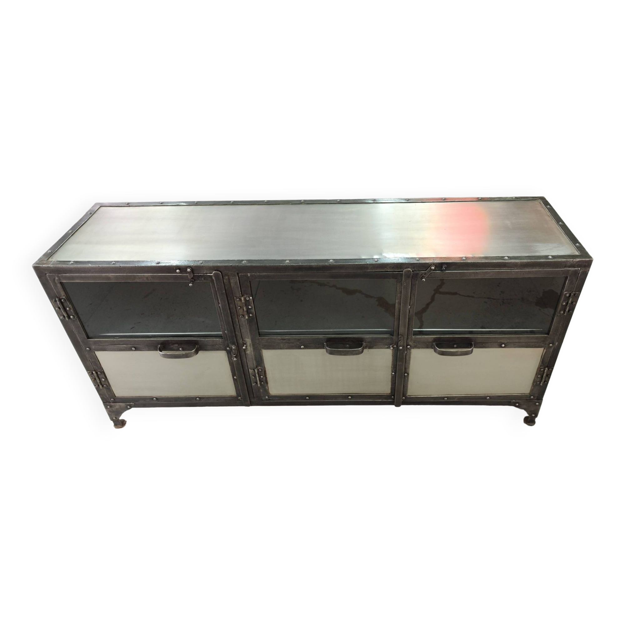 Metal tv stand three doors showcase