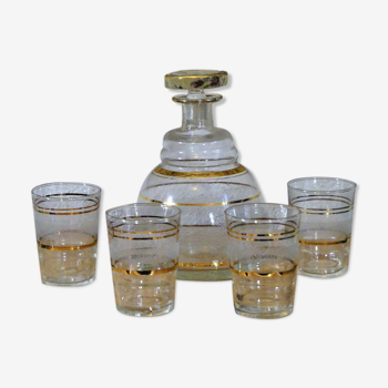 Service à liqueur en verre granité carafe et verres anciens années 50