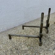 Pair of modernist andirons in forged and hammered steel, French work